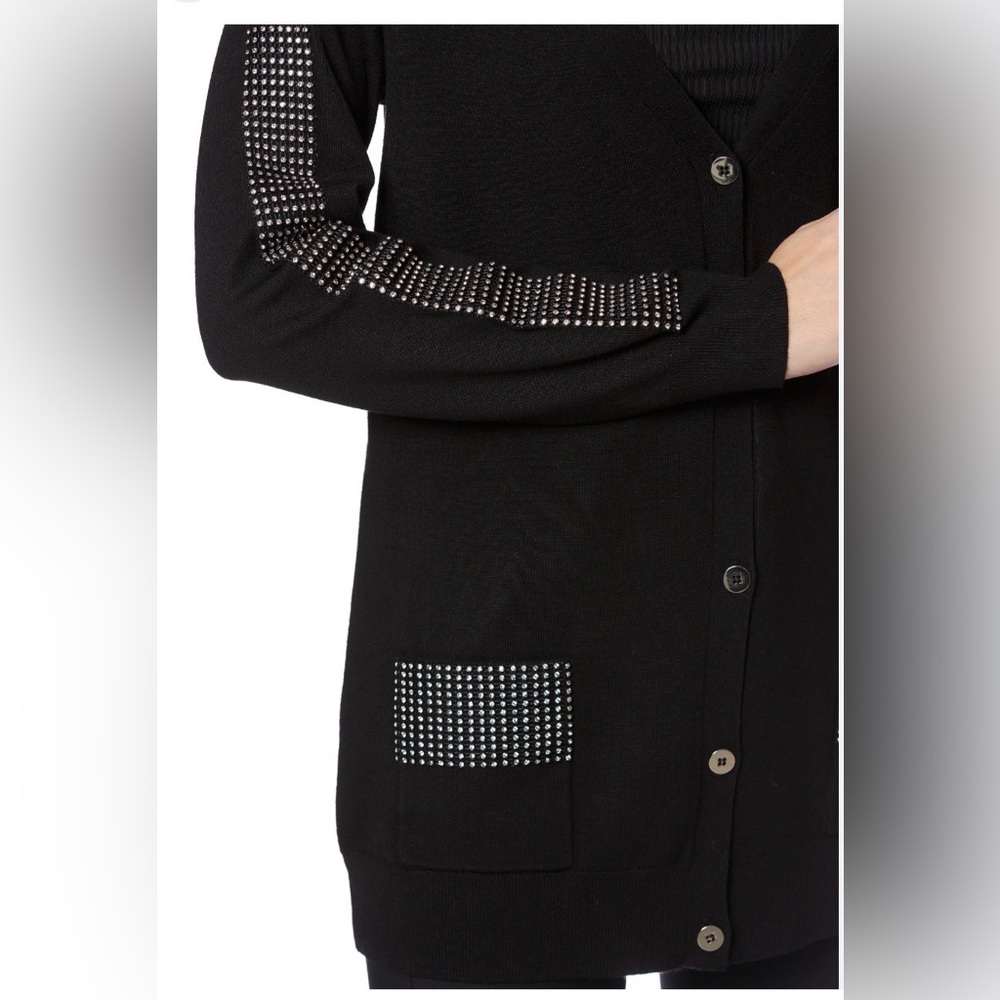 🩷. #5066-76. Cable & Gauge Black Studded Long Cardigan